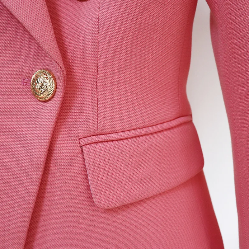 

High Street 2021 Designer Traf Noir Blazer Women's Slim Fitting Metal Lion Button Double Breasted Textured Blazer Pink Jacket