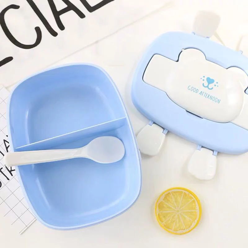 Детские Мультяшные милые коробки Bento, двухслойный пластиковый Ланч-бокс, контейнер для хранения еды, микроволновая печь для детей и школьников