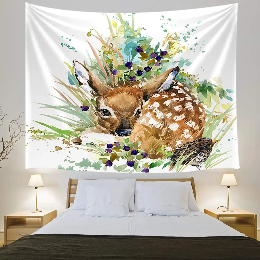 Colgante de pared de arte para ni&ntilde;os, cervatillo, bosque, animales salvajes, alce Natural, para dormitorio, sala de estar, dormitorio universitario-2