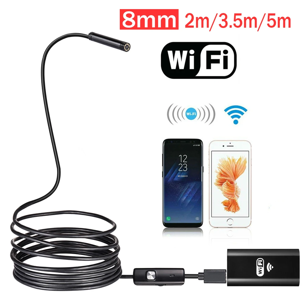 Эндоскоп с Wi Fi и Камера 8 мм 2/5M Водонепроницаемый мягкий проверка кабеля USB