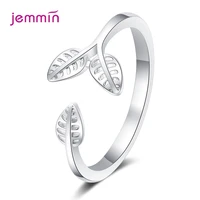 100 925 sterling silver open rings for women leaf design adjustable rings cute original jewelry gift