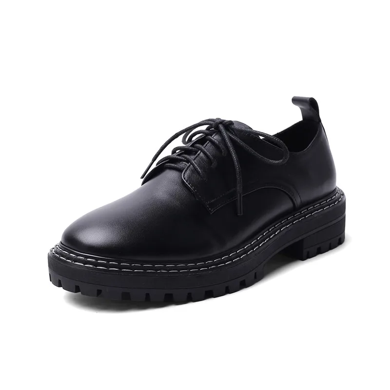 MORAZORA 2020 autumn fashion lace up genuine leather women shoes med heels round toe black white color ladies casual | Обувь