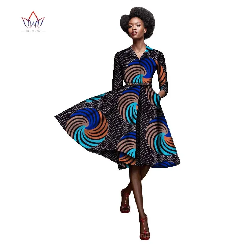 

New Style Africa Dresses for Women Vestidos 2020 Summer Dress for Ladies African Fabric Wax Print Elegant Party Dresses WY080