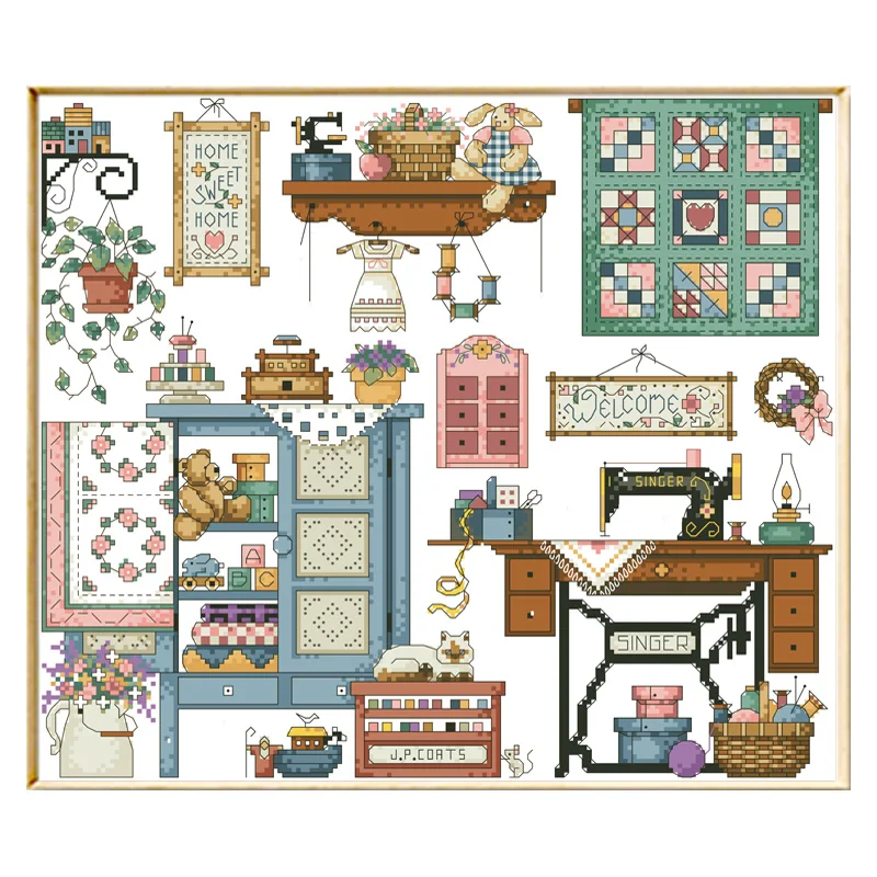 

Дом, милый подсчитывает Вышивка крестом наборы узоров с принтом и вышивкой для детей, 11CT 14CT Diy Швейные рукоделие ремесла домашнего развлечен...