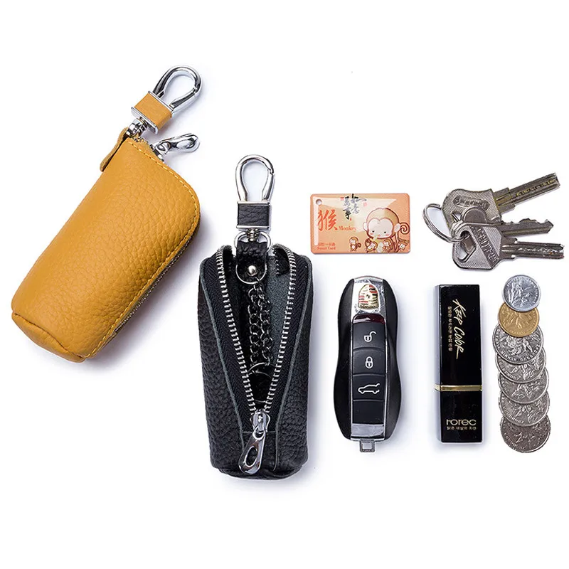 

2022 Genuine Leather Portable Men Car Key Bag and Women Lipstick Bag Solid Color Bucket Key Case Keychain Organizer Coin Purse