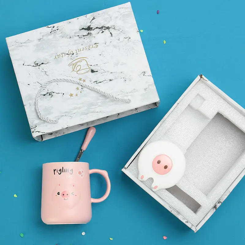 Кружка чашка Корейская керамическая с крышкой ложкой для офиса кофе молоком