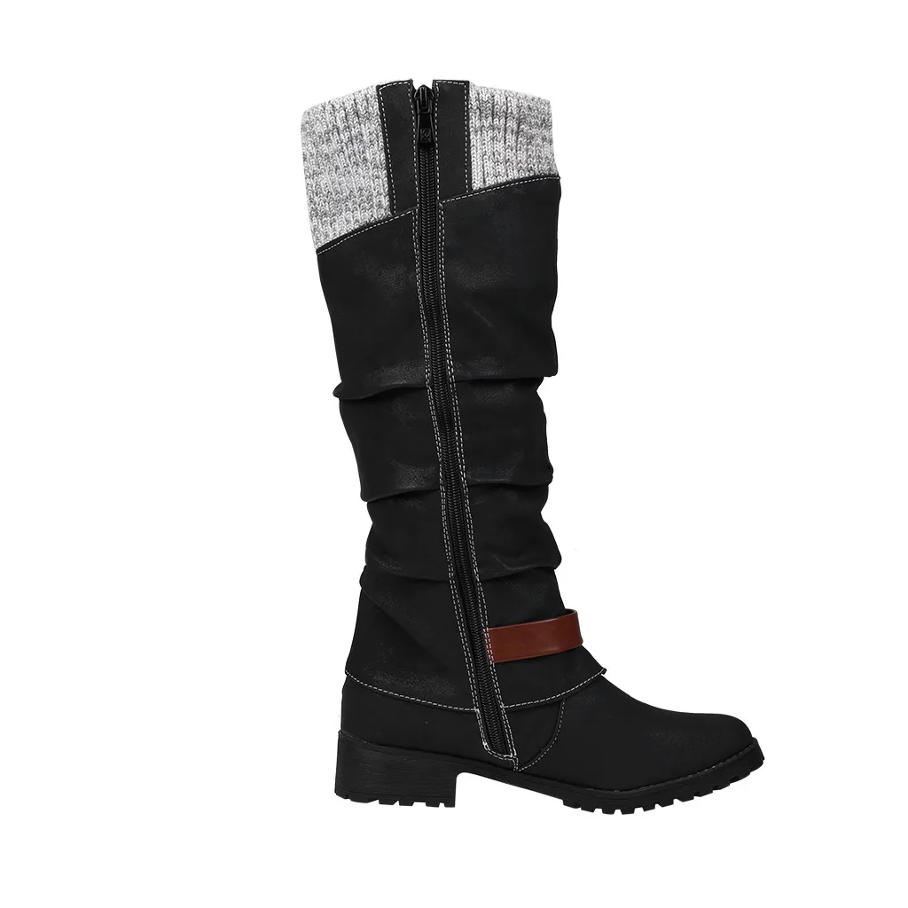 

Drop Shipping Winter Warm Fur Knee High Boots Womens Snow Boots High Heels Side Zipper Female Shoes Black Large Size 35-40