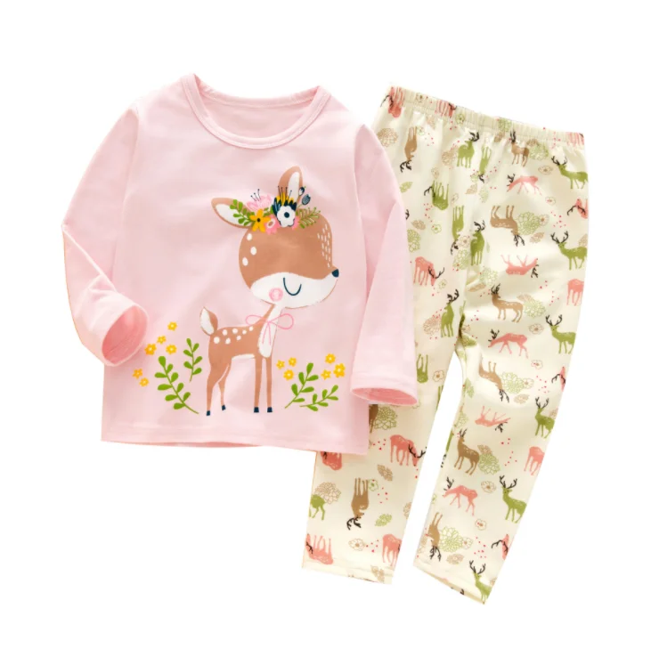 2PCS Deer Set Комплекты из 4 предметов, Одежда для новорожденных и маленьких девочек, модные топы с длинными рукавами, с изображением радуги, с изображением героев мультфильма «Пегас», «Звезда», «сердце», «Замок»+ штаны+ шапочка+ повязка на голову - Цвет: 2PCS Deer Set