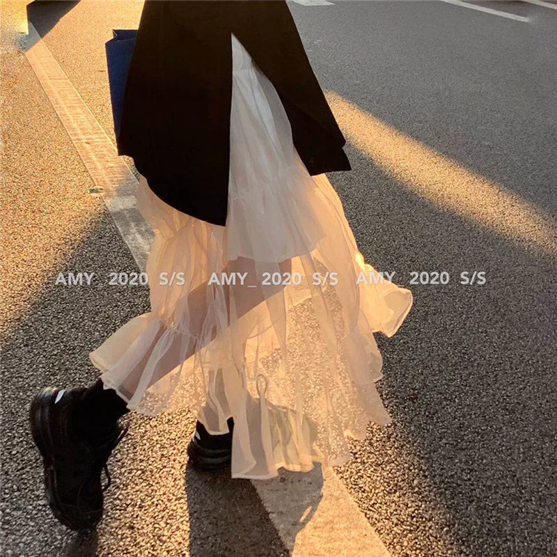 Корейский Стиль шик В стиле принцессы Милые гофрированные мечта Юбка из сетчатой