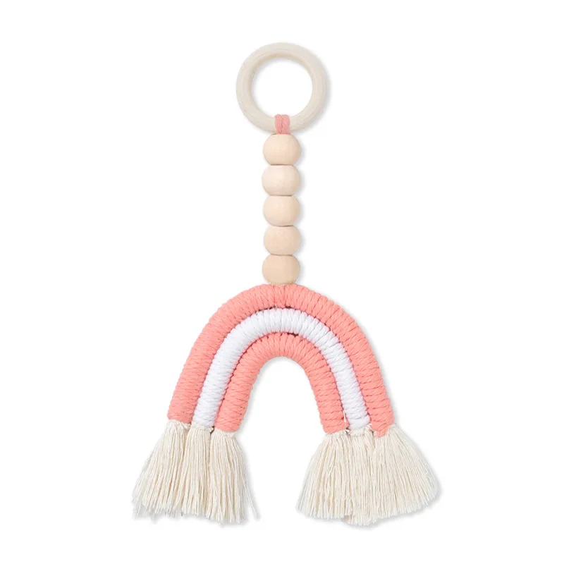 

Children's room rainbow solid wood ring ornaments garland tassel wooden beads string ins Nordic baby room decor toy shower gift
