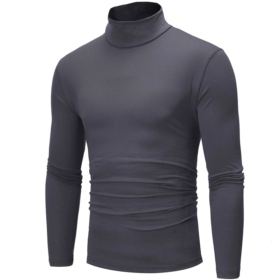 High Collar casual T-shirt 2022 Autumn And Winter New Solid Color Wild Men's Slim Long-sleeved Bottoming | Мужская одежда