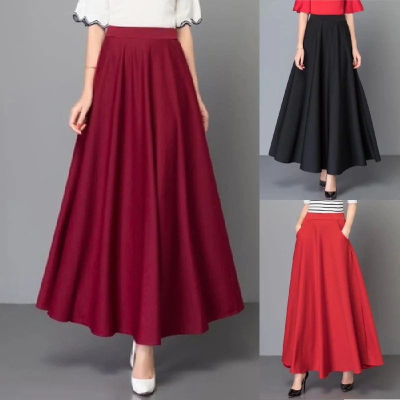 

Women's Casual High Waist Loose Pleated Skirt A-Line Large Swing Plus Size Women Split Skirt Casual Skirts Summer Elegant Female