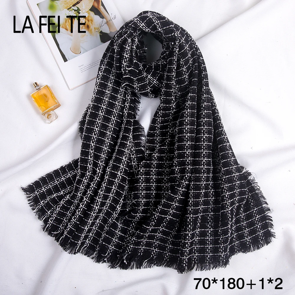 Зимний шарф из 100% шерсти женский длинный кашемировый клетчатый шарф-шаль