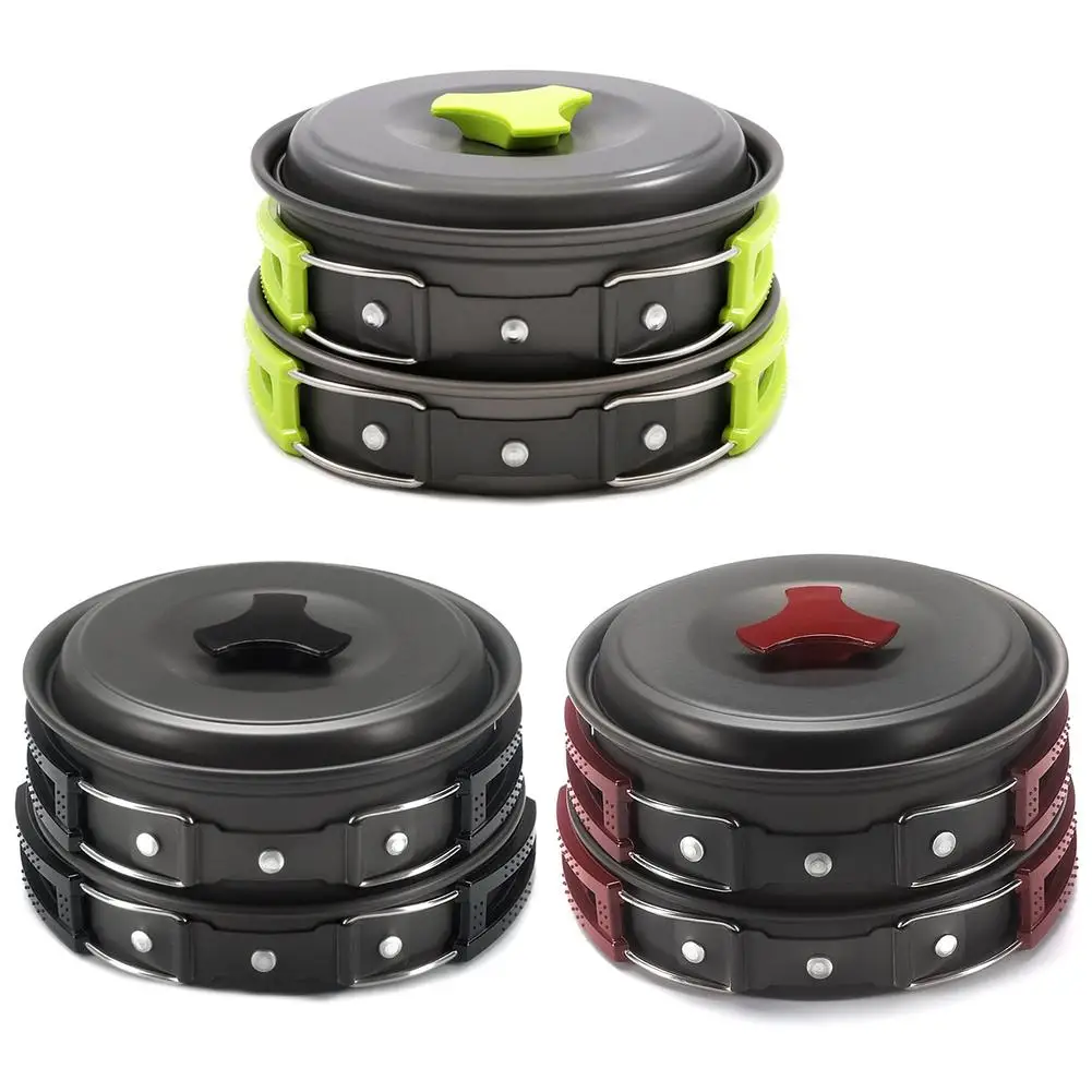 

Lightweight Aluminum Alloy Camping Pot Hiking Picnic Tourist Tableware Set Outdoor Stove Pot Pan Plastic Bowl Outdoor Cookware