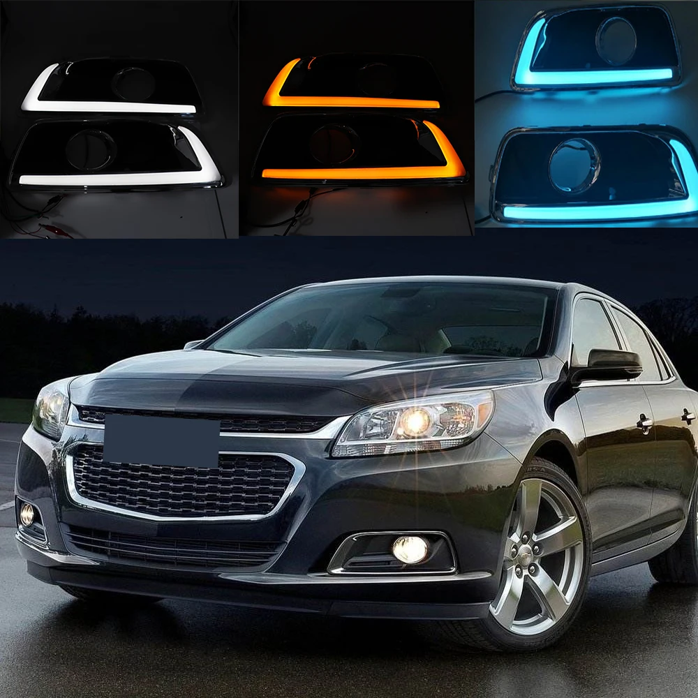 

1Pair For Chevrolet chevy Malibu 2011-2015 LED Daytime Running Lights DRL With Yellow Turn Signal Lights COB light