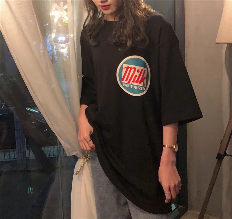 Женская футболка в стиле хип хоп ZSIIBO длинная свободная с короткими рукавами и