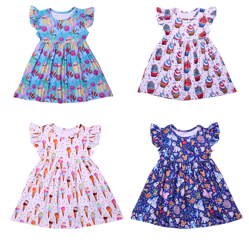 

new arrival summer Baby girls children clothes kidswear short sleeve knee length dress milksilk ruffle boutique dress