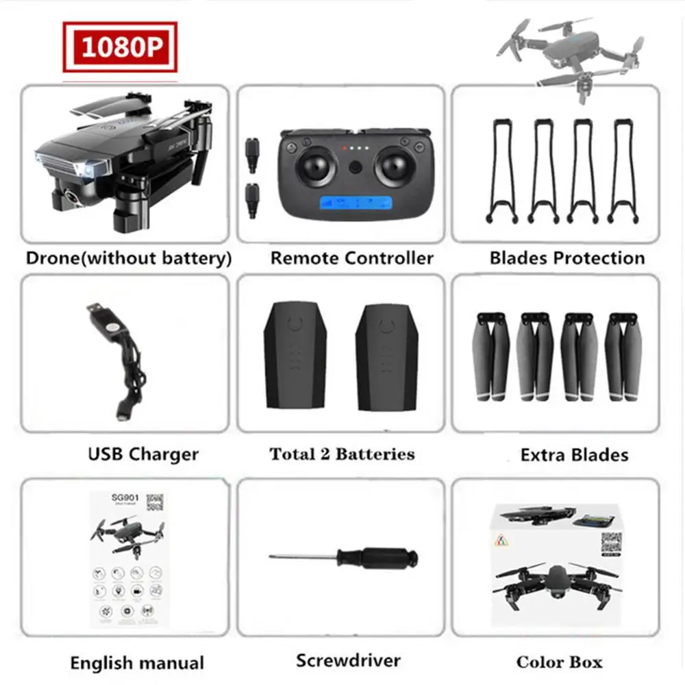 1080P 2B ZLL SG901 камера Дрон 4K HD Двойная камера дроны Квадрокоптер FPV Профессиональные с GPS долгий срок службы батареи - Цвет: 1080P 2B