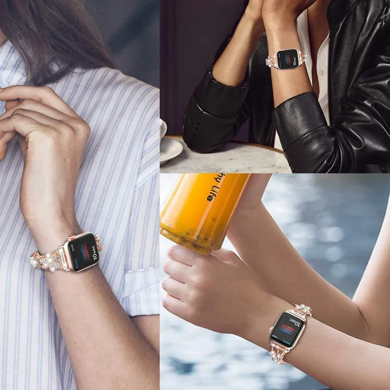 

Watchbands For Apple Watch 6 Band SE 44mm 40mm Bling Stainless Steel Bracelet iWatch Series 5 4 Strap For Applewatch 3 42mm 38mm