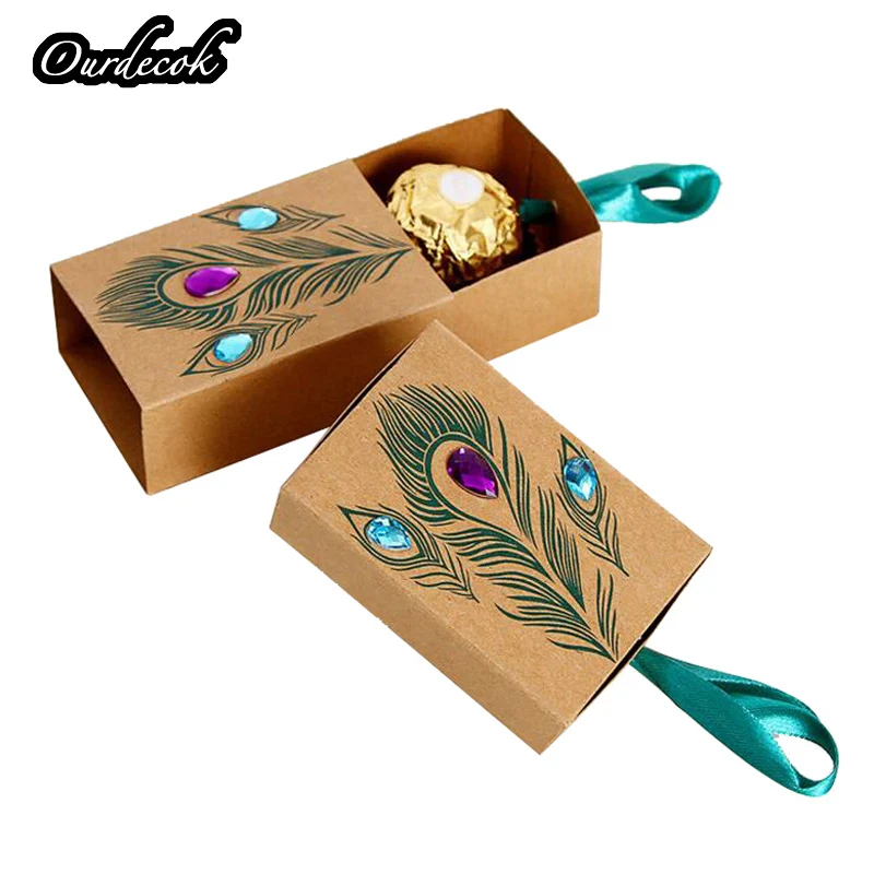 Коробки для конфет с павлиньими перьями 25 шт. дизайнерские свадебные сувениры