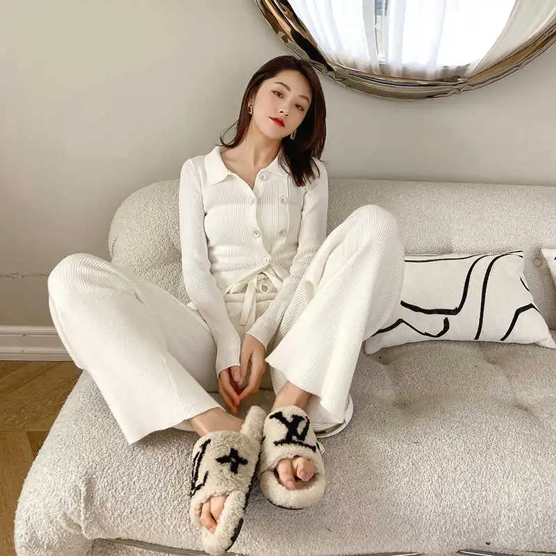 

DEAT 2021 New Spring And Summer Fashion Casual Loose Lace Up Knitted Wide Leg Long Pants Temperament Women SH421