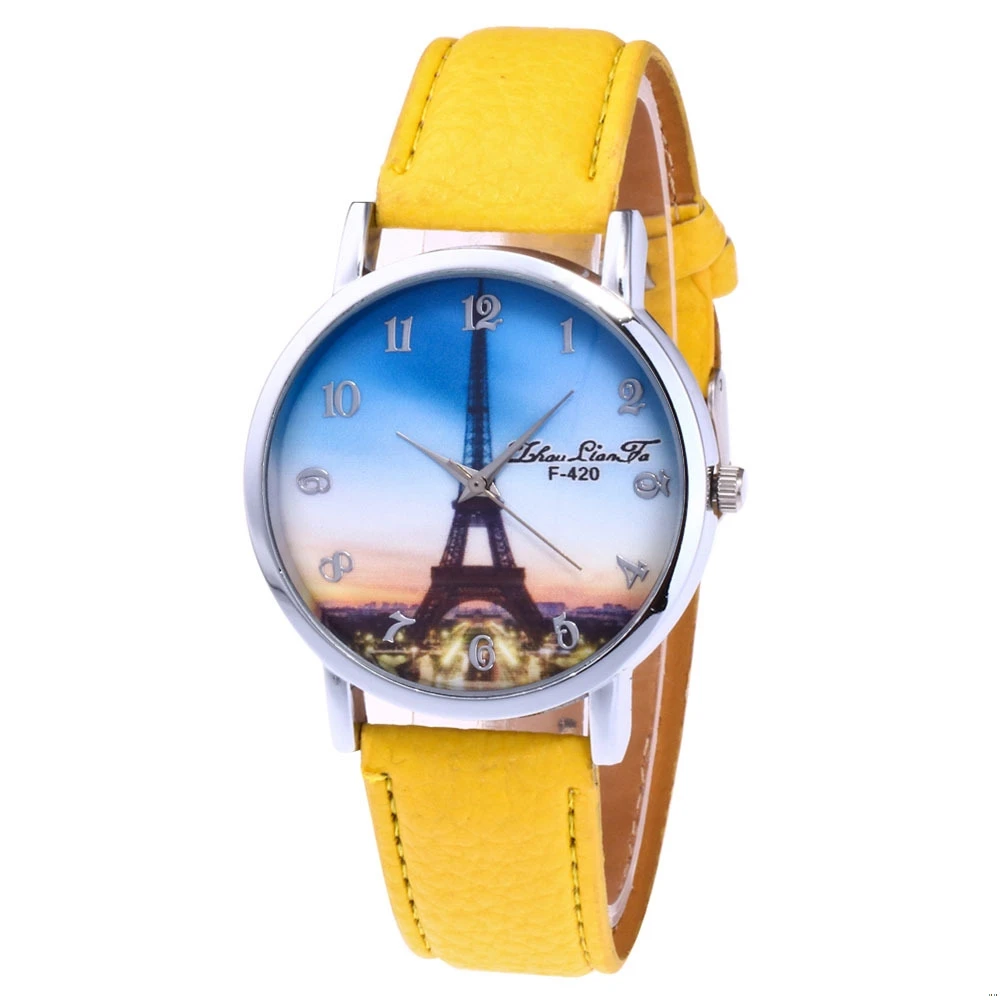 

Fashion Children Quartz Watch Ladies White Leather Strap Eiffel Tower Digital Pattern Alloy Dial Kids Watches Mens Gift Womens