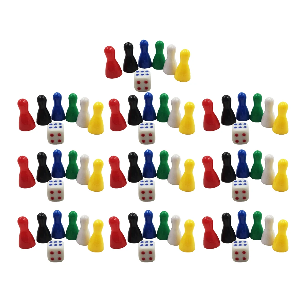 60 Pcs 25 mm Vintage Replacement Plastic Game Pieces Chessman and 10 Dice Kids Toys |