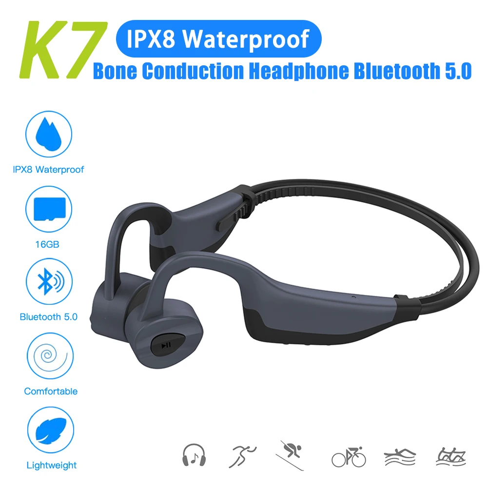 Mp3 плеер 2 в 1 с костной проводимостью 16 ГБ Bluetooth 5 0 наушники K7 для здоровья