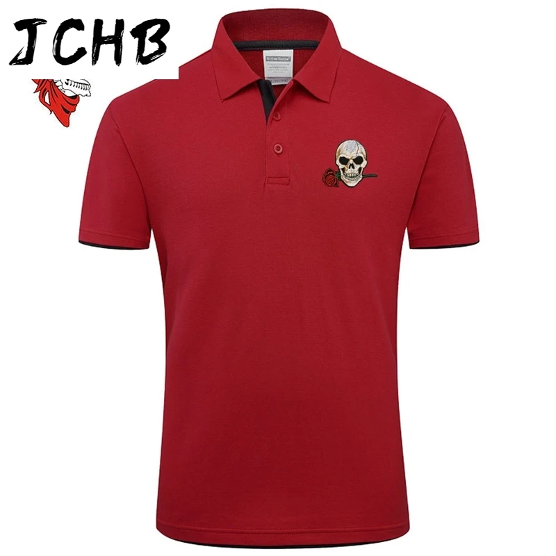 

Fashion 2021 Brand Clothing Summer Skull Polo Shirt New Style Rose Embroidery Casual Contton Short Sleeve Big size Polos Shirts
