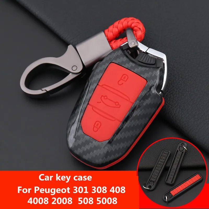 Чехол для автомобильного ключа из углеродного волокна Peugeot 2008 301 308 408 4008 508