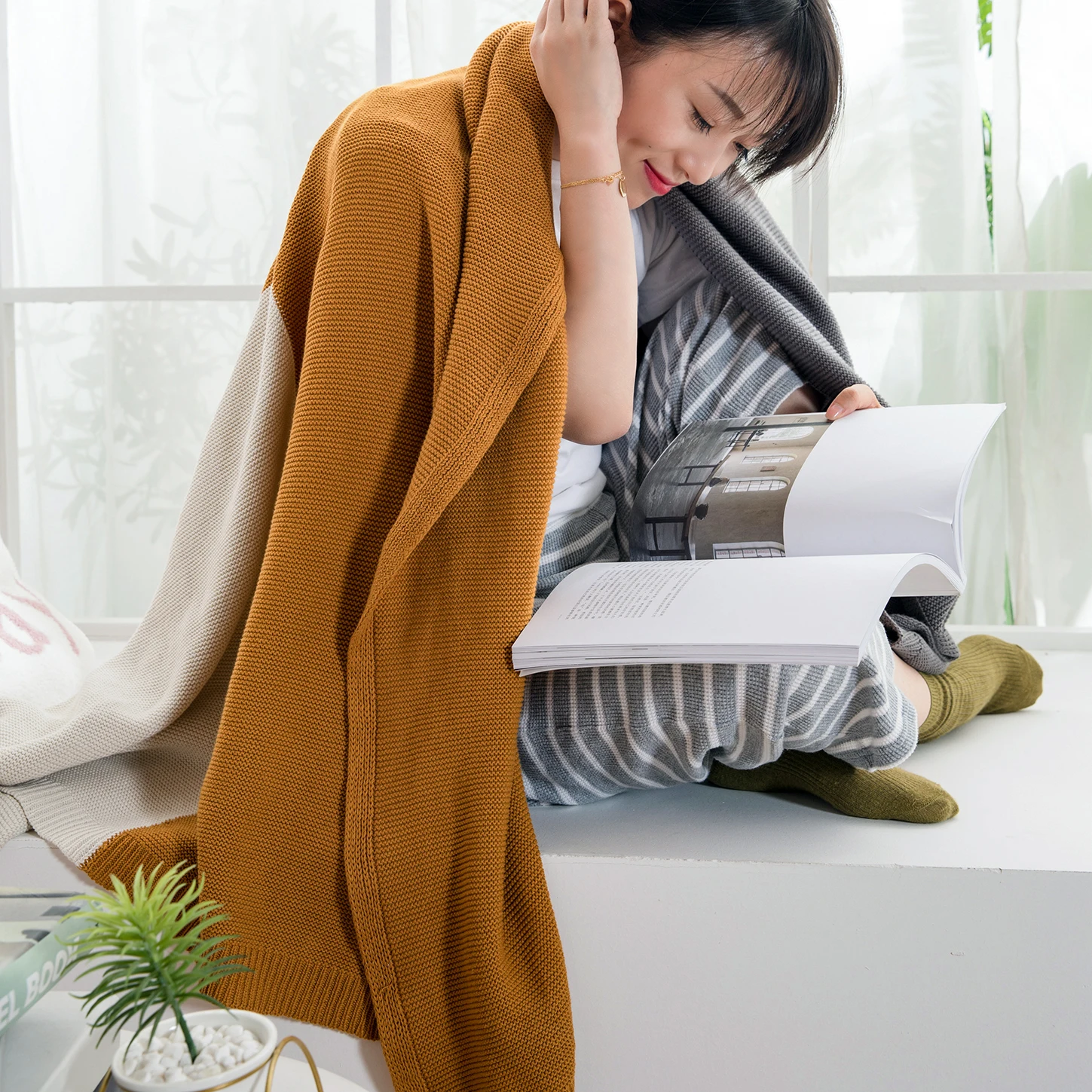 Разноцветные Вязаные клетчатые одеяла реджаны элегантное домашнее украшение