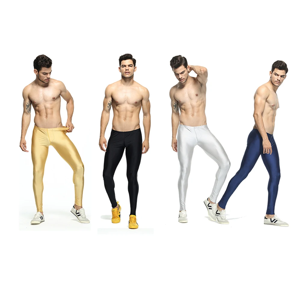 Sexy casual Compress Fitness Long Johns Shapewear Men's Stretch Workout Nylon solid Silver Tights Lounge Pants Home and Out Door | Мужская