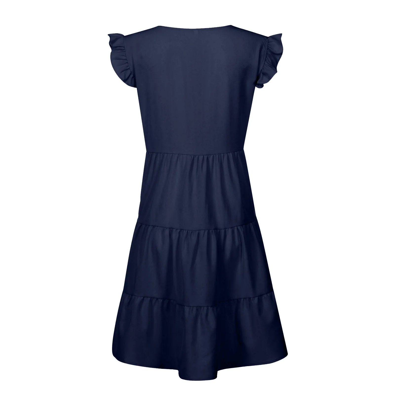 

Summer Elegant Dress For Women Solid Color Short Sleeve Ruffle O-neck Dresses Female Casual High Waist Party Dress