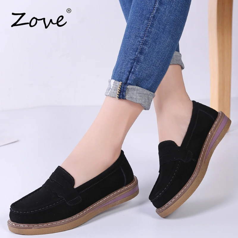 Женская обувь на плоской подошве ZOVE замшевые туфли оксфорды без шнуровки удобные