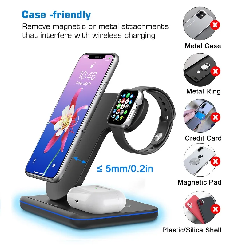 

15W Wireless Charger 3 In 1 Cell Mobile Phone Chargers Fast Charge Charging Station For Apple Watch Iphone Xr 11 12 13 Xiaomi 12