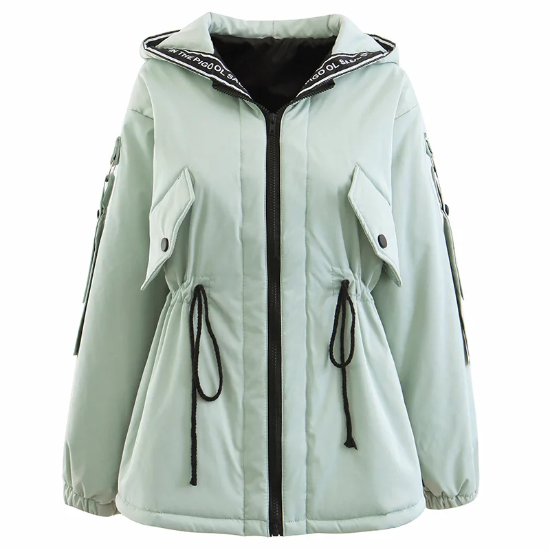 Women Winter Loose Hooded Sport Cotton Coat High Street Fashion Style Letter Contrast Color Stitching Thick Jacket | Женская одежда