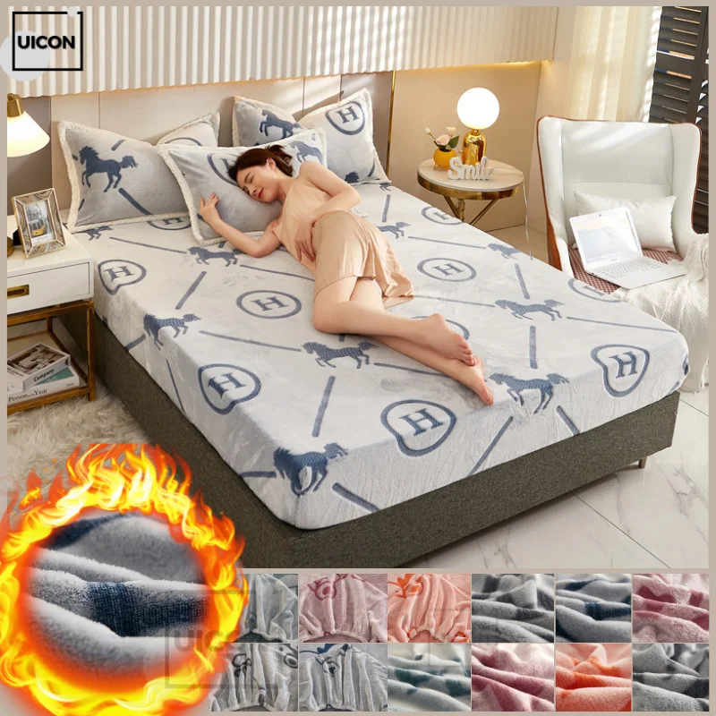 Зимнее утолщенное постельное белье флисовая натяжная простыня протектор