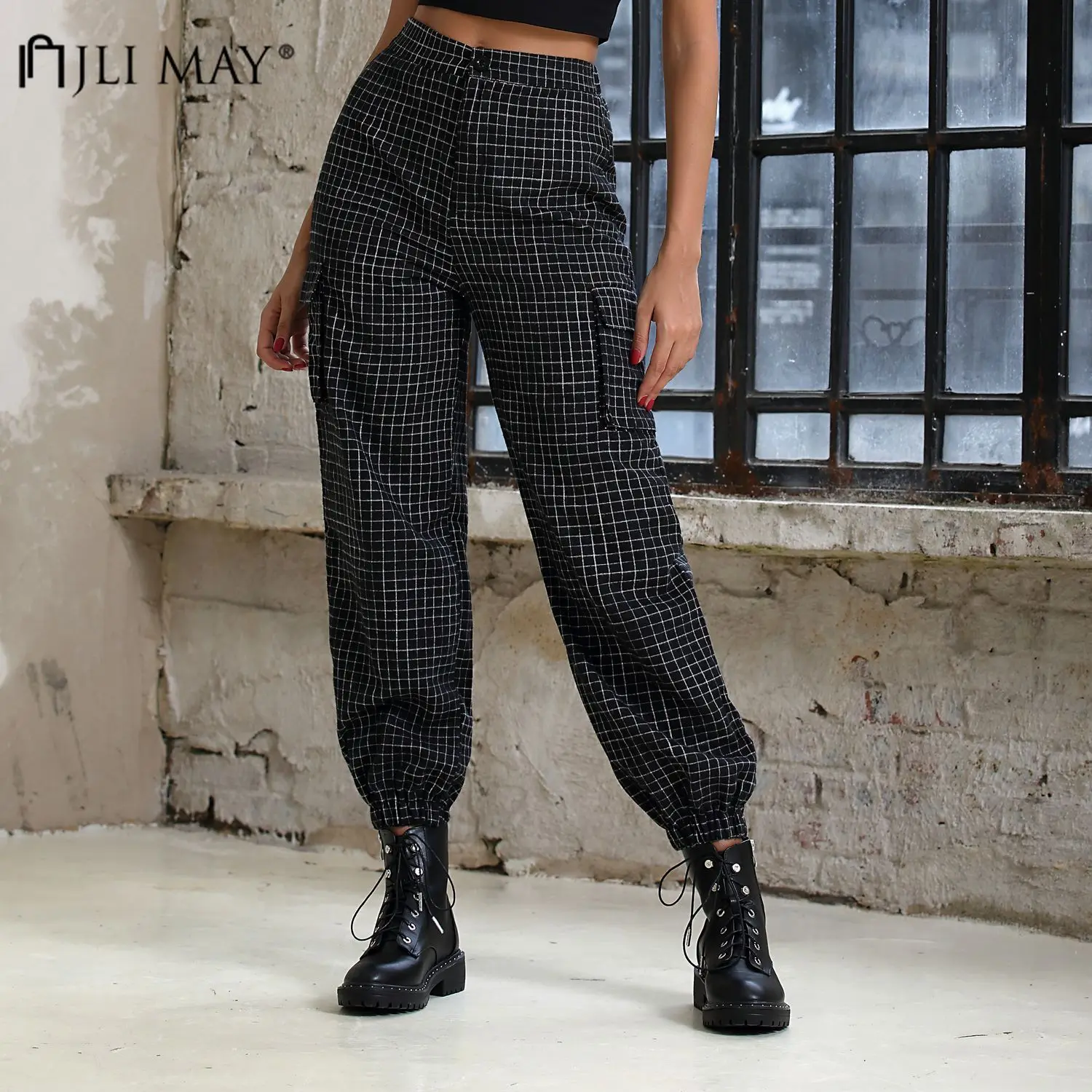 Брюки карго JLI MAY Женские клетчатые тренировочные штаны в стиле сафари