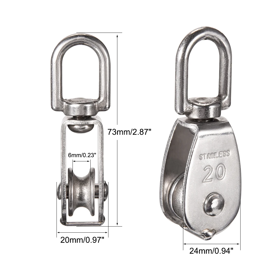 

uxcell Lifting Crane Swivel Hook Single Pulley Block Wire Wheel,Stainless Steel M20-5pcs