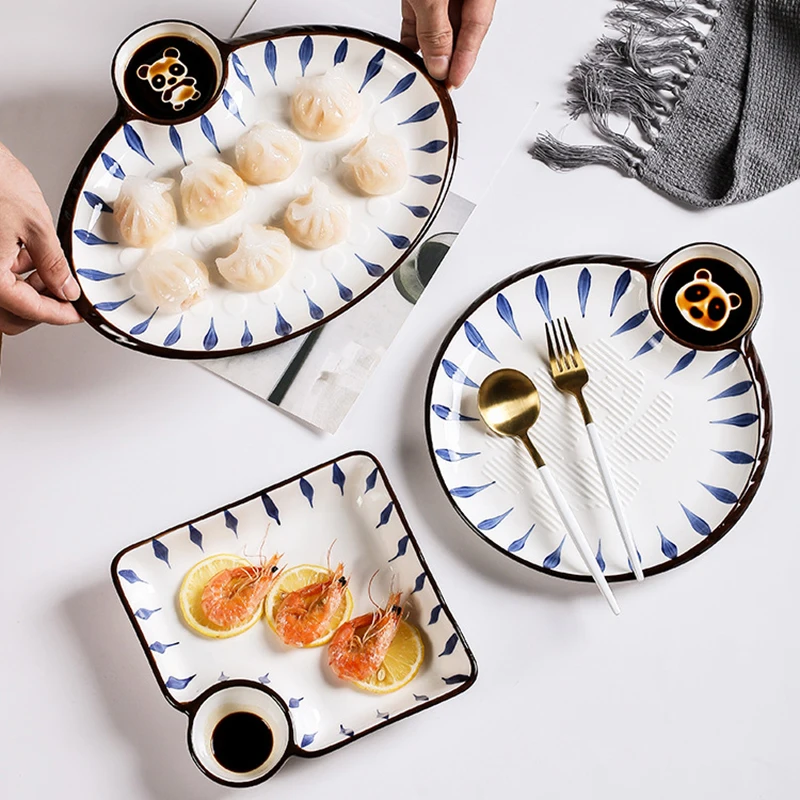 

Creative Japanese Dumpling Dish Plate Plate with Vinegar Plate Dumpling Plate Home Ceramic Snack Plate for French Fries