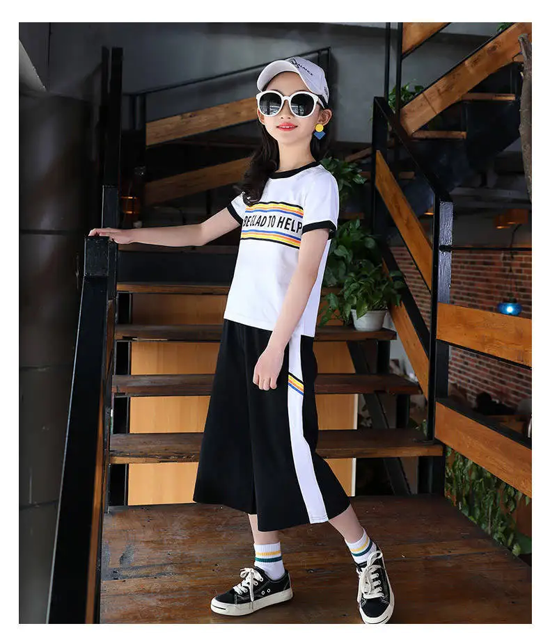 Костюм для девочек летний модный спортивный комплект одежды короткая детская