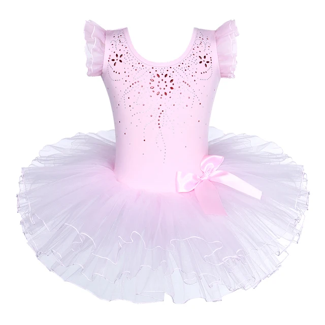 BAOHULU Girls Ballet Dance Leotard Ruffle Sleeve with Wrap Tutu Skirt Glitter Ballerina Costumes