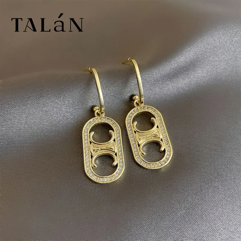 Золотые серьги Стразы в виде Триумфальной арки корейские изысканные изящные