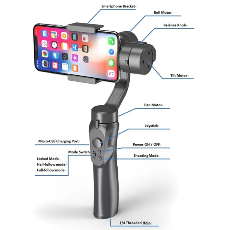 Phone Stabilizing Holder 3 Axis Handhold Gimbal Stabilizer Handle for iPhone Samsung Huawei | Электроника