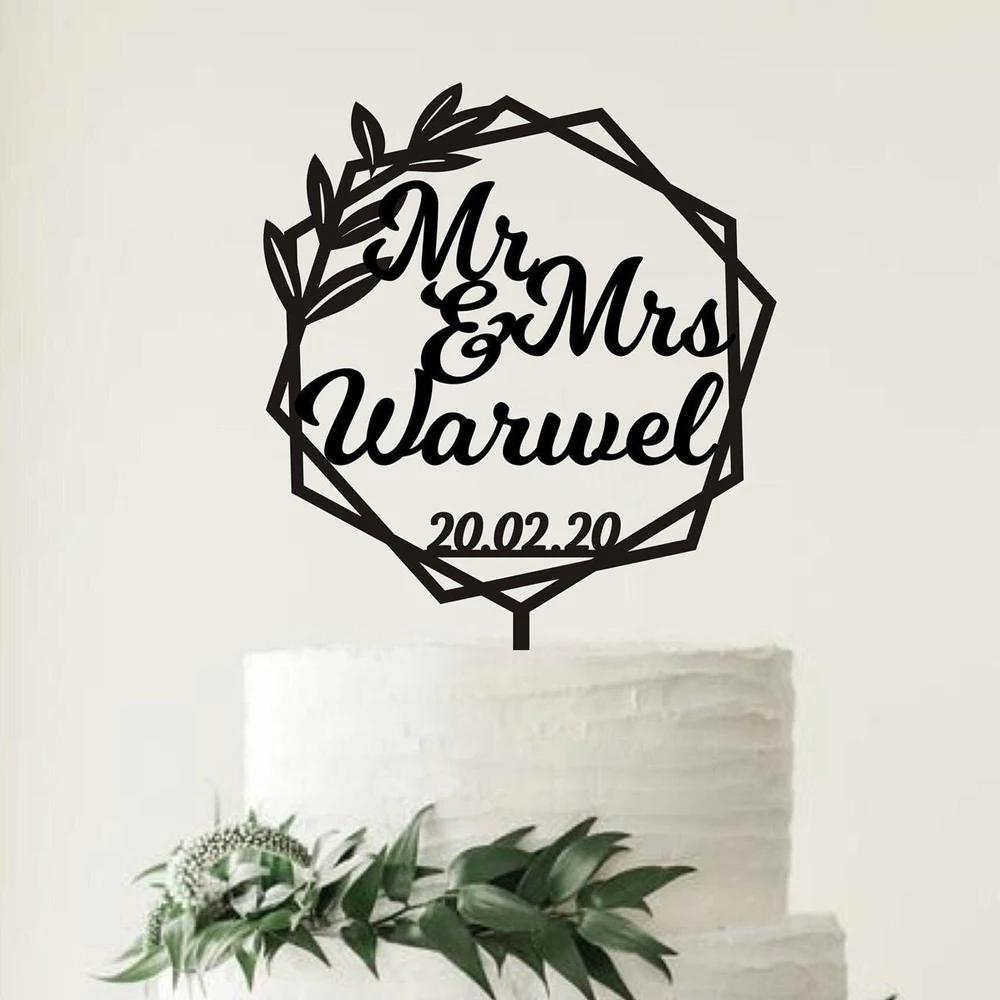 

Шестиугольный Топпер для свадебного торта, цветочный венок, деревянный Топпер для свадебного торта, золотого и серебряного цвета