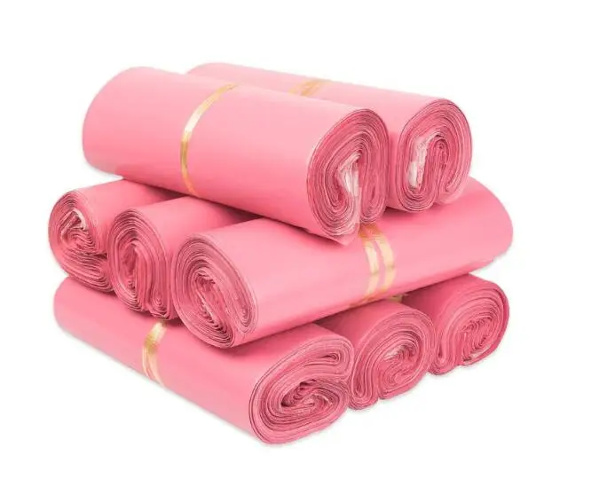 100 шт./лот розовые полупрозрачные сумки для курьерской упаковки утолщенная сумка