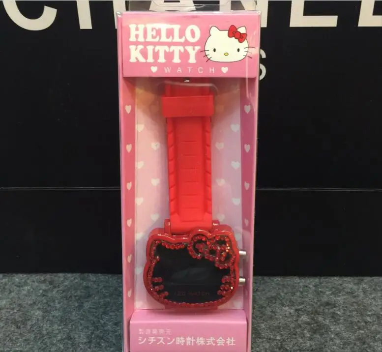 Красный Hello kitty часы Led с бриллиантами и девушки красивые модные блокбастер часы Прямая с фабрики - Цвет: Красный