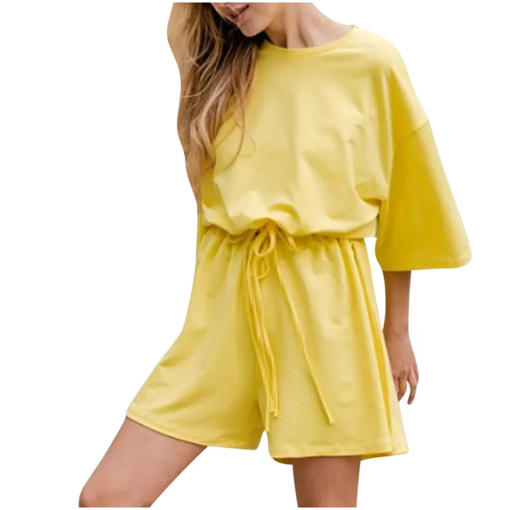 

Women's Fashion Solid Color 5-Point Sleeve O- Neck Casual Sports Suit wholesale clothing women set WY722