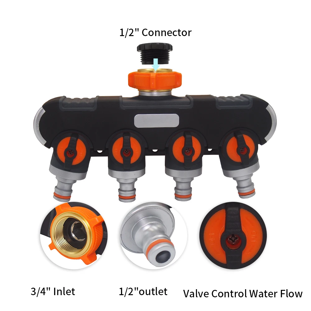 

1/2"-3/4"-1" Garden Hose Splitters Irrigation Adapter 4-way Water Hose Connectors EU US standard Female Thread Tap Connectors