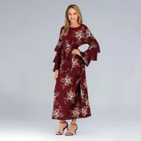 clothes for muslim women printed flower flared sleeves dresses muslim abaya dubai clothing vetement femme musulmane hiver cm121